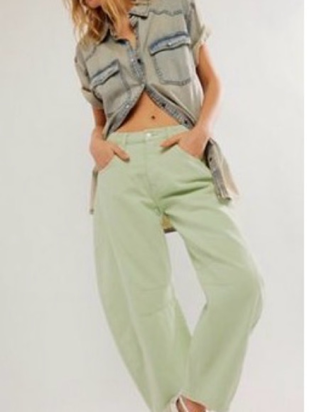 Free People Pale Green barrel jeans